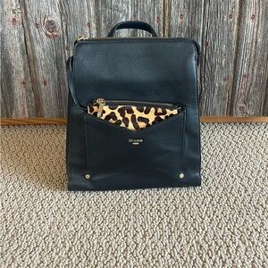 Dune London Black Backpack with Leopard Accent